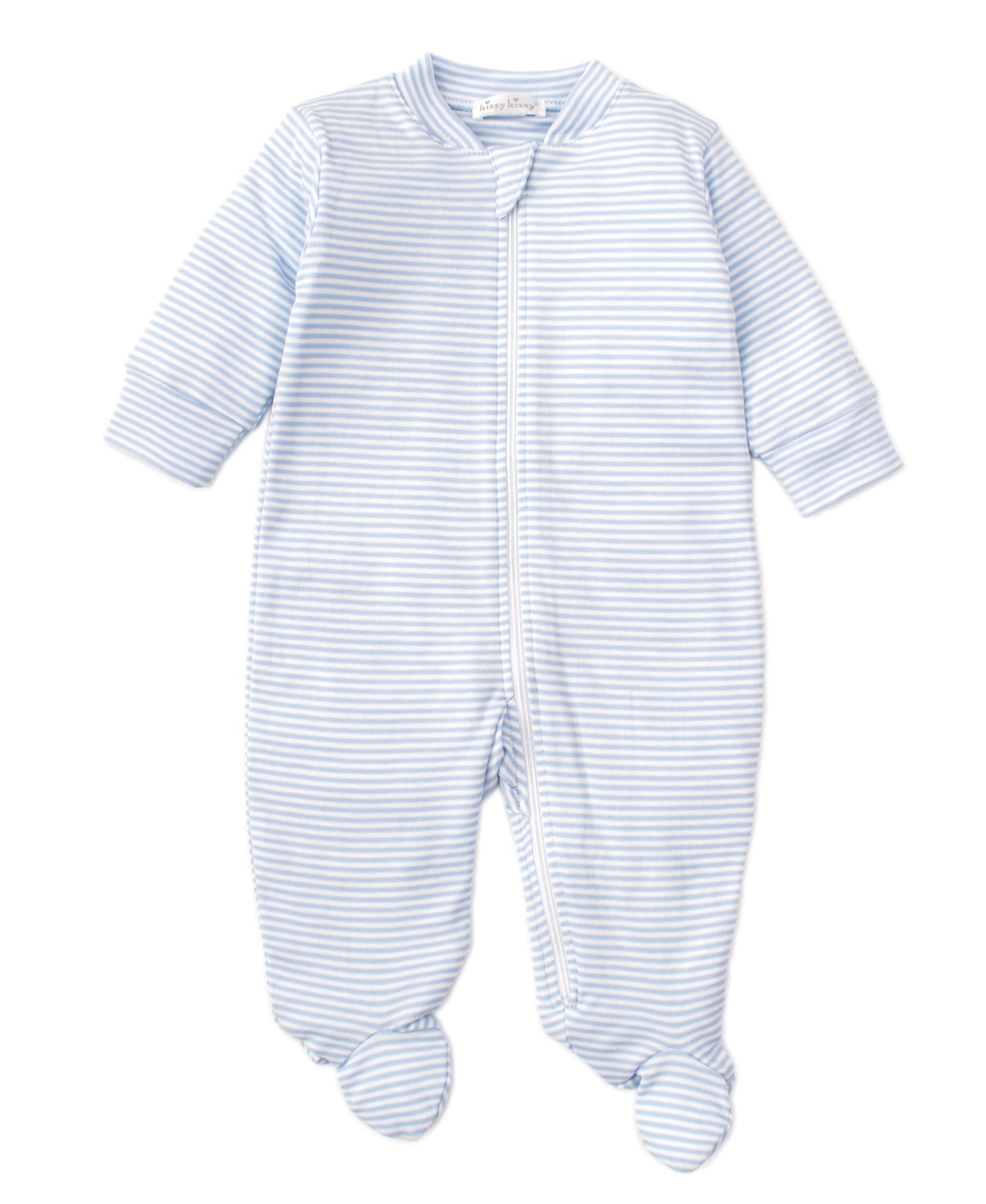 Stripes Footie W/ Zip - Lt Blue