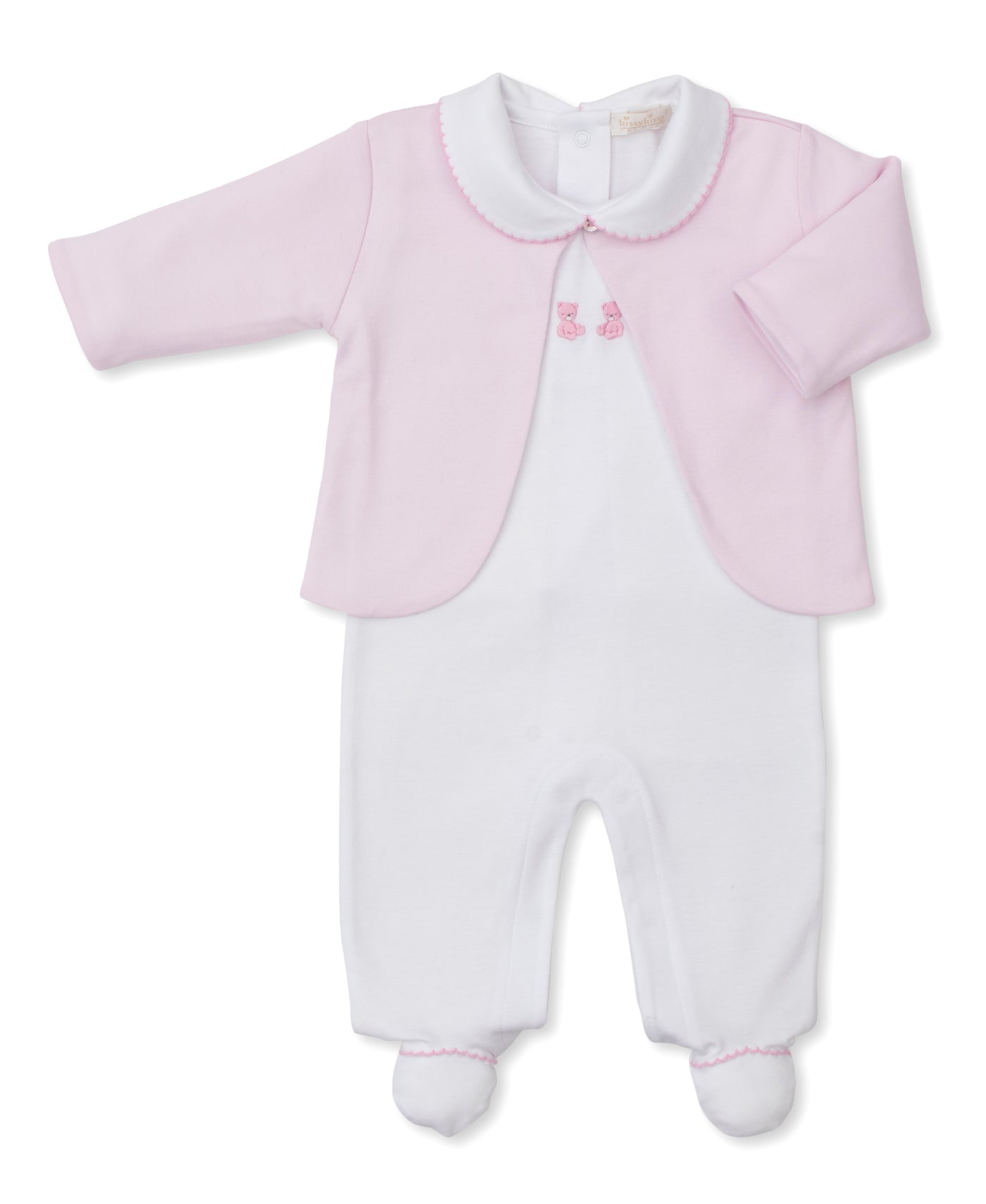 Footie W/ Jacket Set He - Embroidered Teddy Bear Time WH/PK