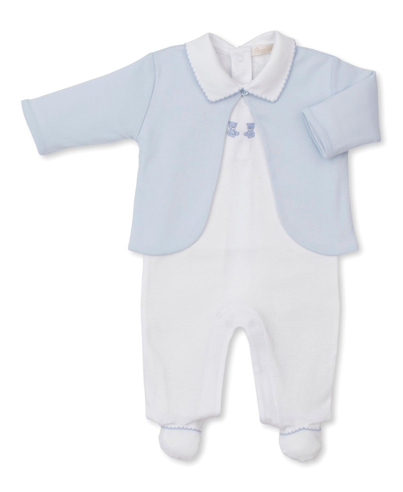 Footie W/ Jacket Set He - Embroidered Teddy Bear Time WH/LB