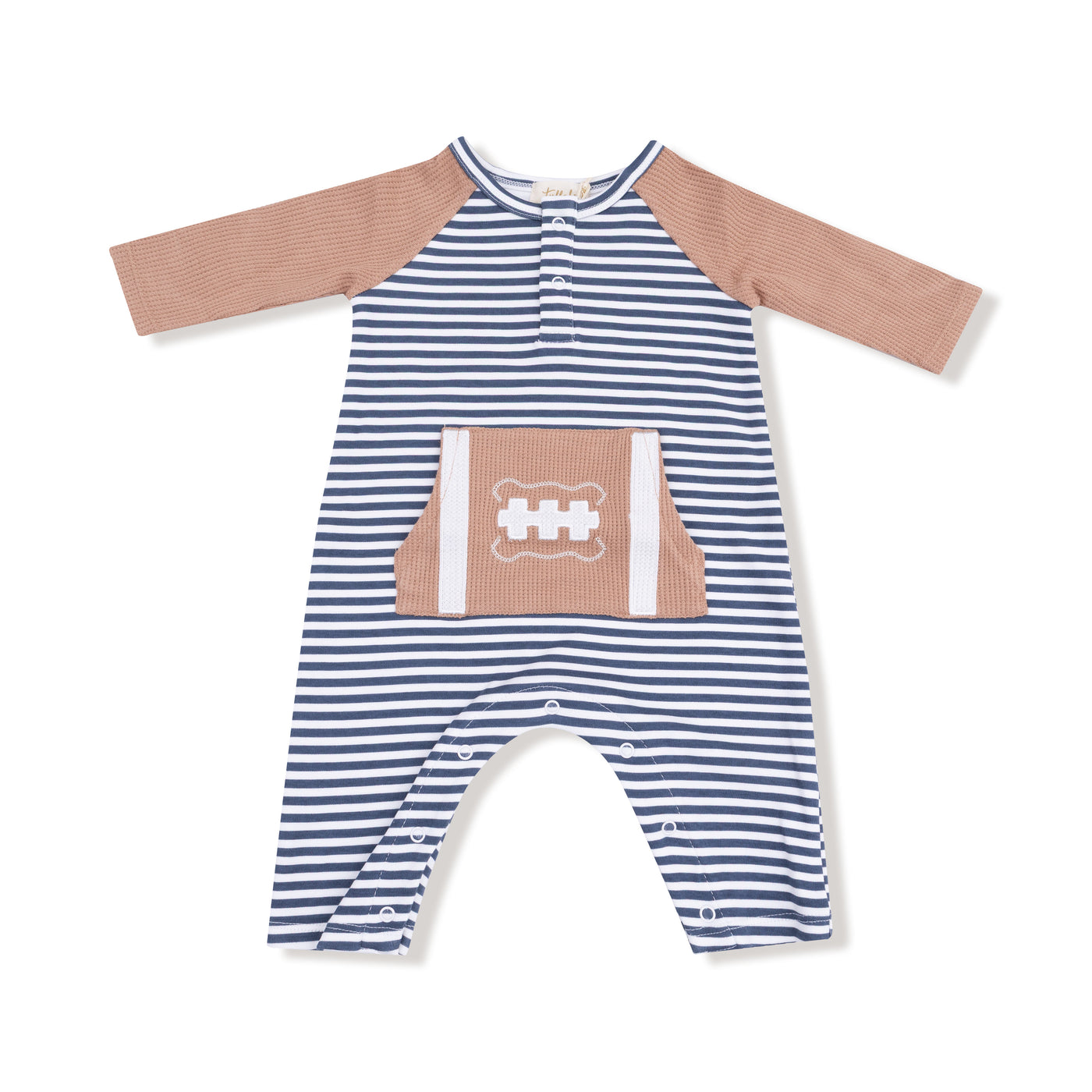 Raglan Henley Romper w/ Pocket - Navy Stripe Football