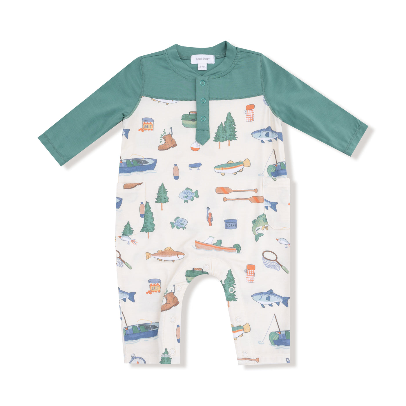 Contrast Sleeve Romper - Fishing Things