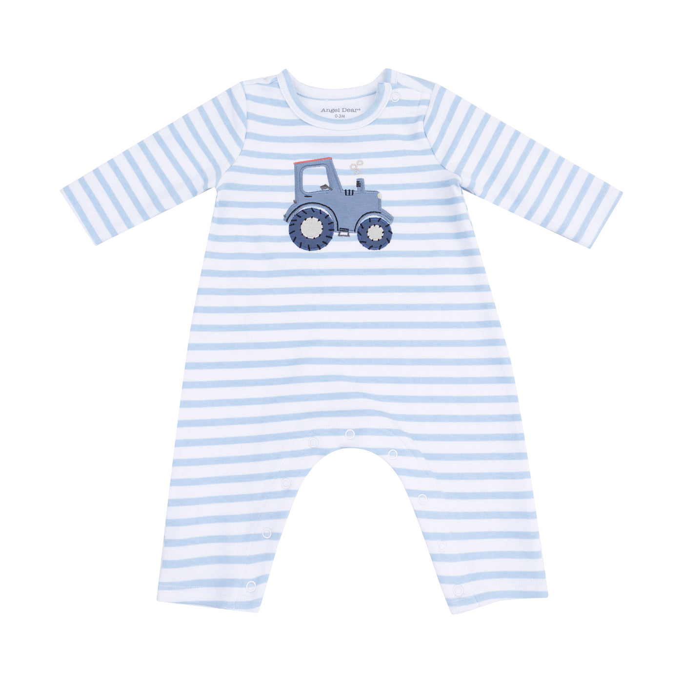 Snap Shoulder Romper - Blue Stripe Tractor