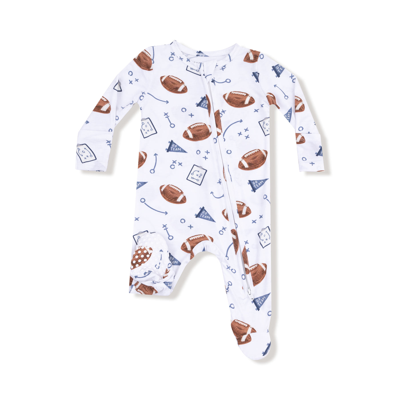 2 Way Zipper Footie - Touchdown Time - White/Navy