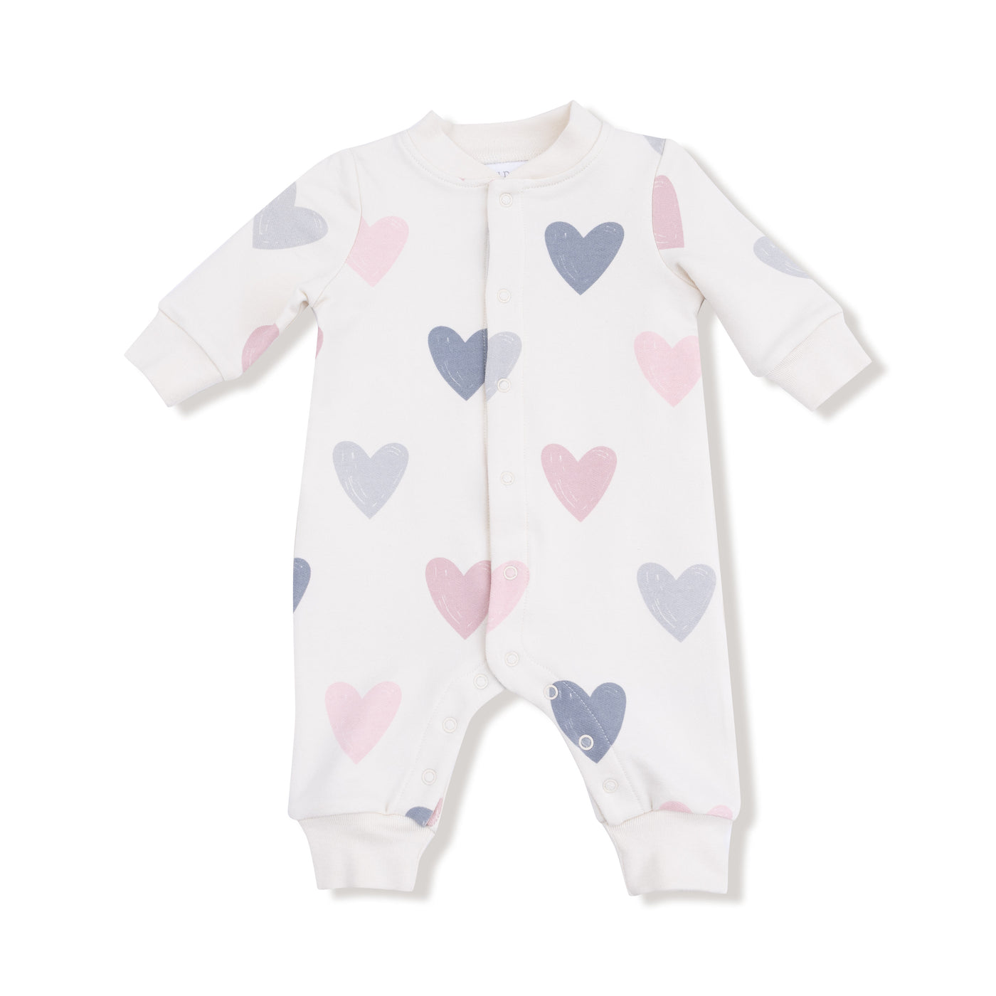 French Terry Button Romper - Hearts