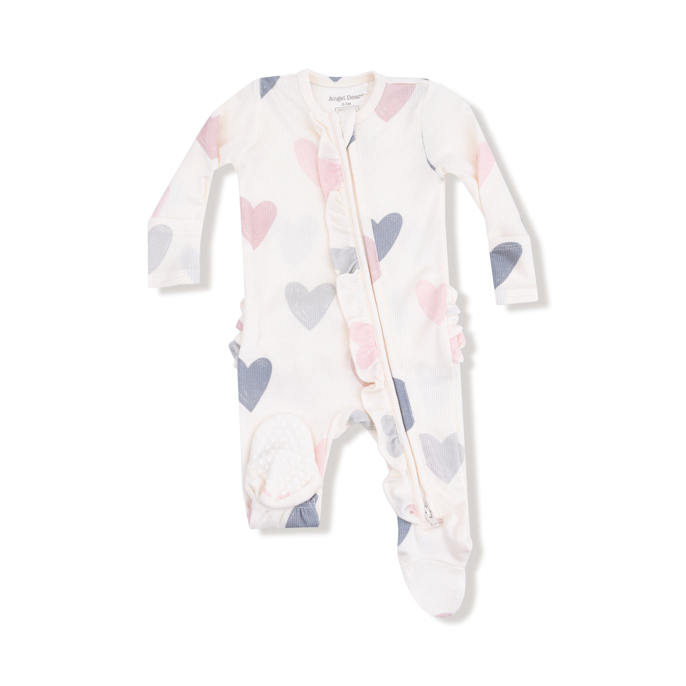 Ribbed Modal Ruffle Zipper Footie - Hearts