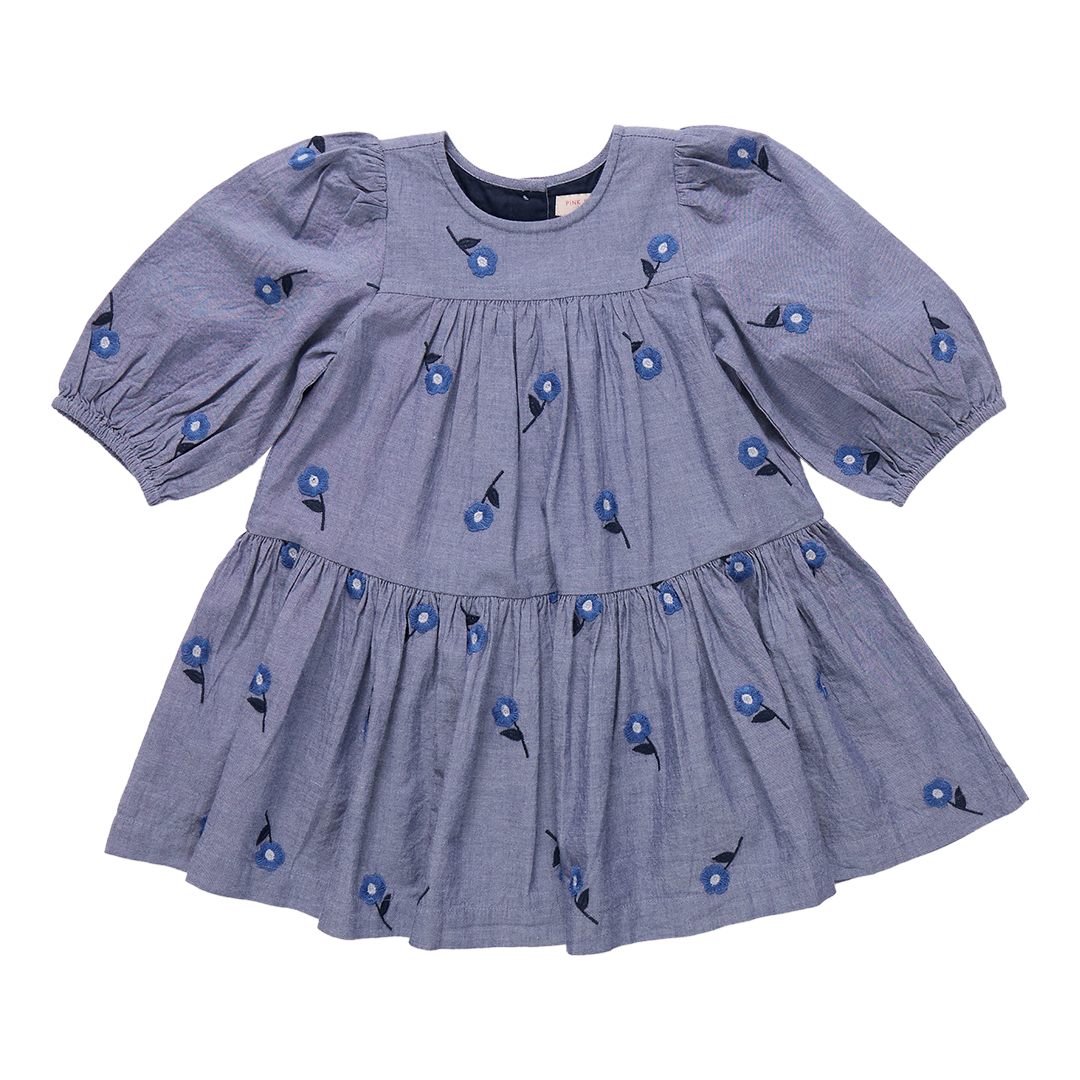 Fiona Dress - Blue Blossom Embroidery