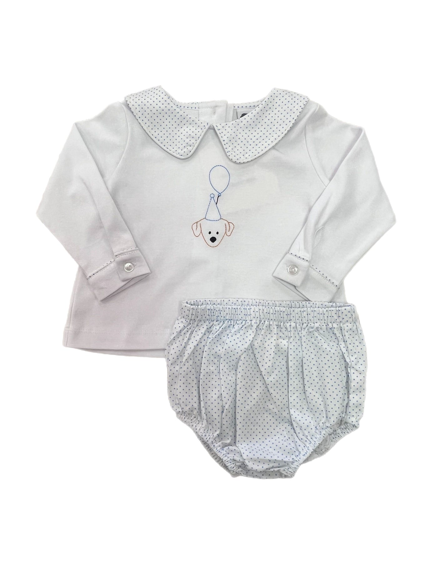 Stitched Puppy Blue Bloomer Set