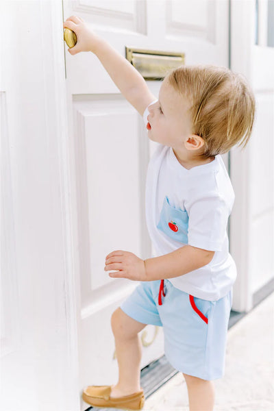 School Days Pocket Tee & Blue Knit Shorts