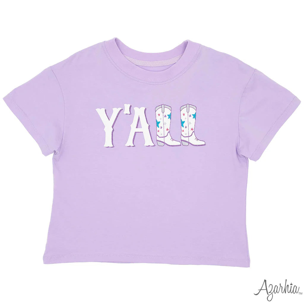 Lavender Glitter "YALL" Boxy Tee