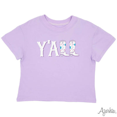 Lavender Glitter "YALL" Boxy Tee